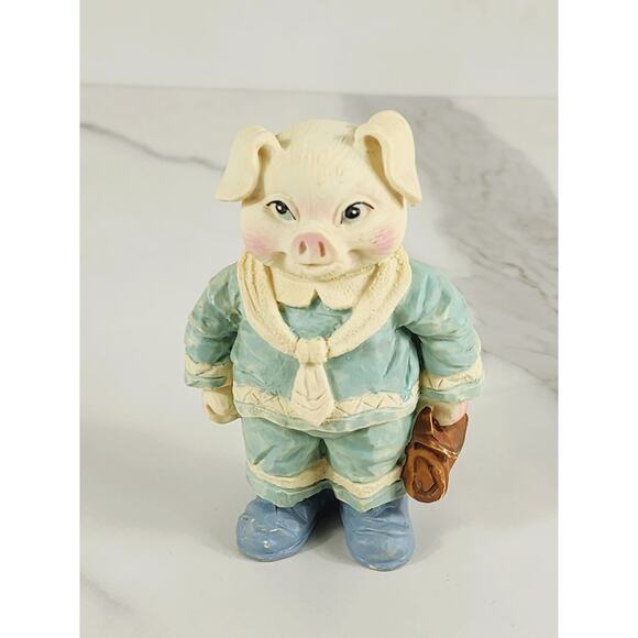 Piglet Pig Lover Piggy Uniform Suit Figurine Light Blue 4" Year 90s Home Decor - Picture 1 of 13